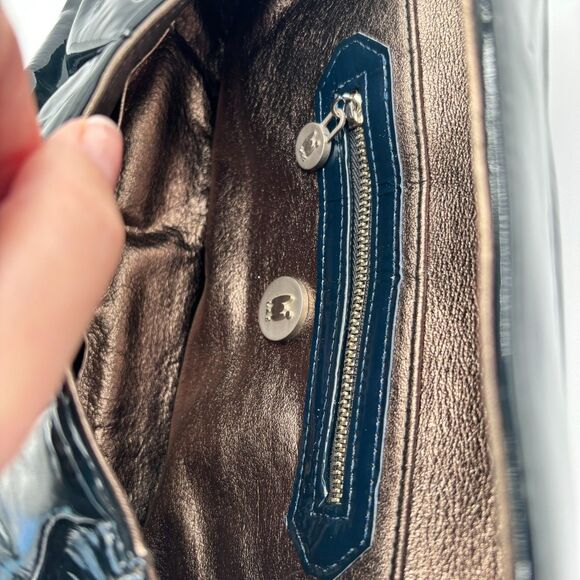 Rare LAI Patent Leather Clutch | Blue/Green Color w Metallic Gold Interior | Y2K - Picture 10 of 15